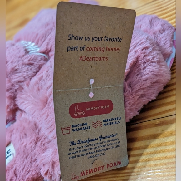 Dluxe by Dearfoams Women's Memory Foam Pink Plush Be Mine Open Toe Slippers, NWT - Picture 5 of 5